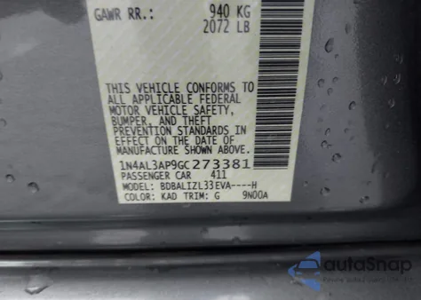 2016 Nissan Altima 2.5 Sv from USA, damaged, VIN 1N4AL3AP9GC273381